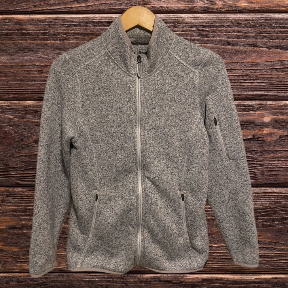 L.L. BEAN Heather Gray Knit Full Zip Up Jacket Regular Misses